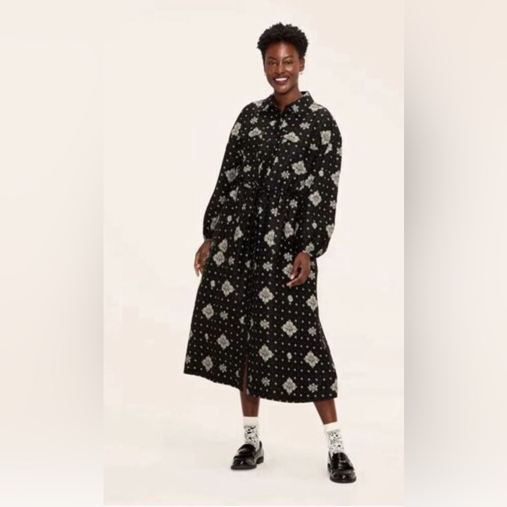 Woolrich x Target Utility Bandana Print Long Sleeve Midi Shirt Dress black&white